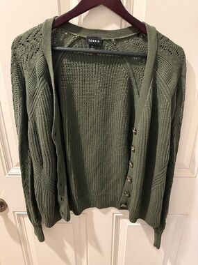 torrid Olive Green Lace-Shoulder Button Cardigan Size 00